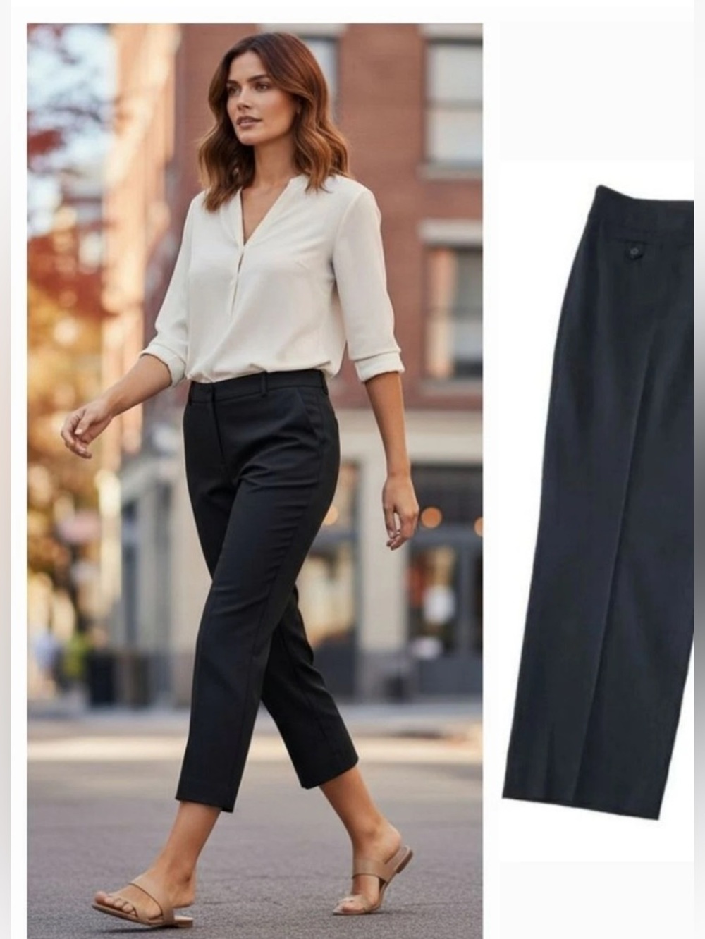 White House Black Market Legacy Black Cropped Capri Corpcore Pants - Picture 11 of 12